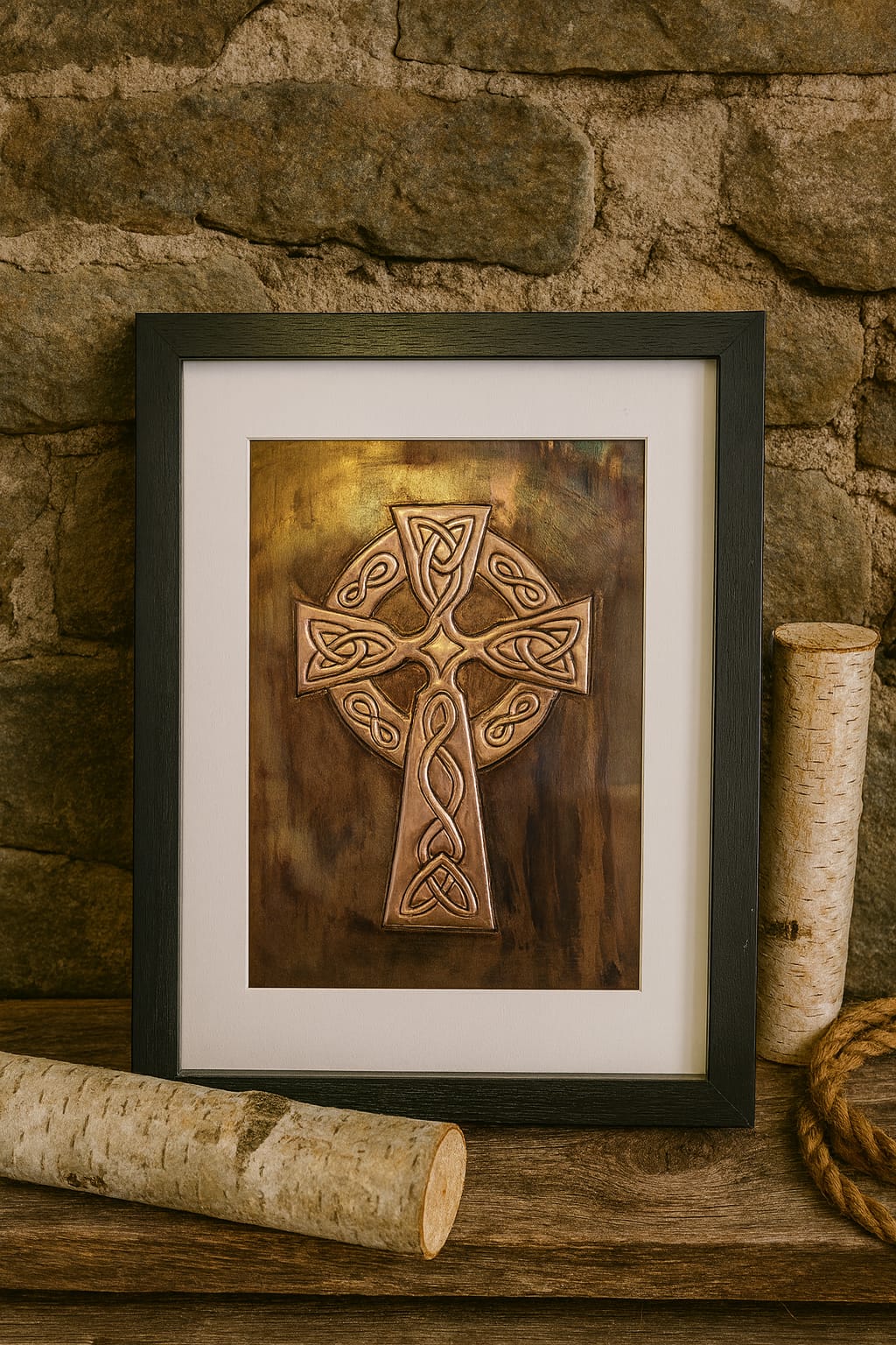 A framed lifestyle image of a Celtic Cross