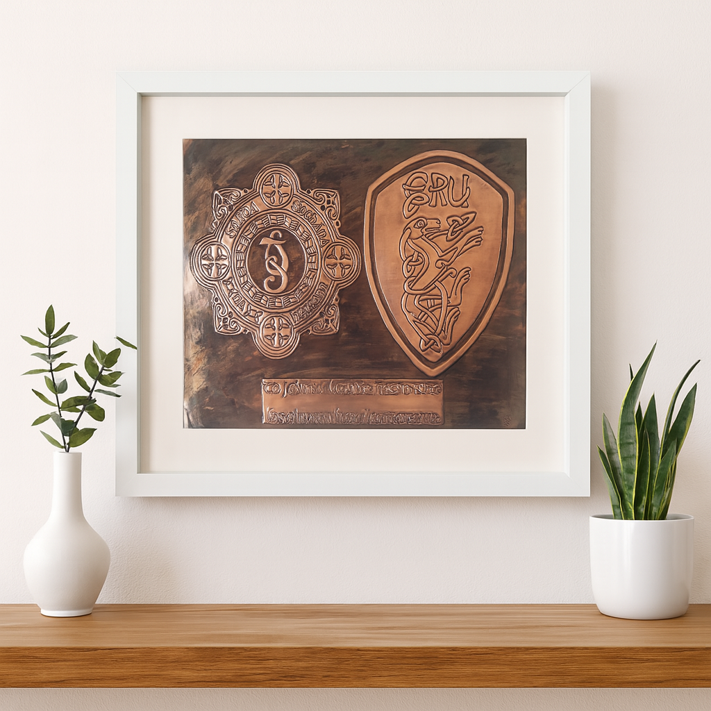 Handcrafted copper Garda retirement plaque with personalised club crest, Irish-made and ships worldwide