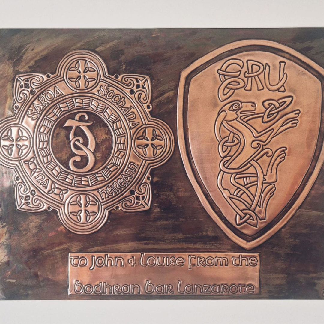 Handcrafted copper Garda retirement plaque with personalised emergency response crest, Irish-made and ships worldwide