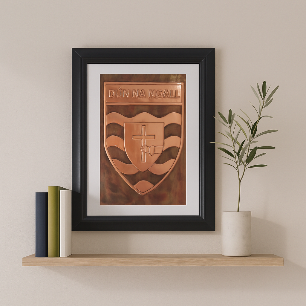 Celebrate county pride with this handcrafted copper plaque featuring the iconic Donegal GAA crest (Dún na nGall). Framed and ready to display, it's a timeless tribute to tradition — proudly Irish-made and shipped worldwide.