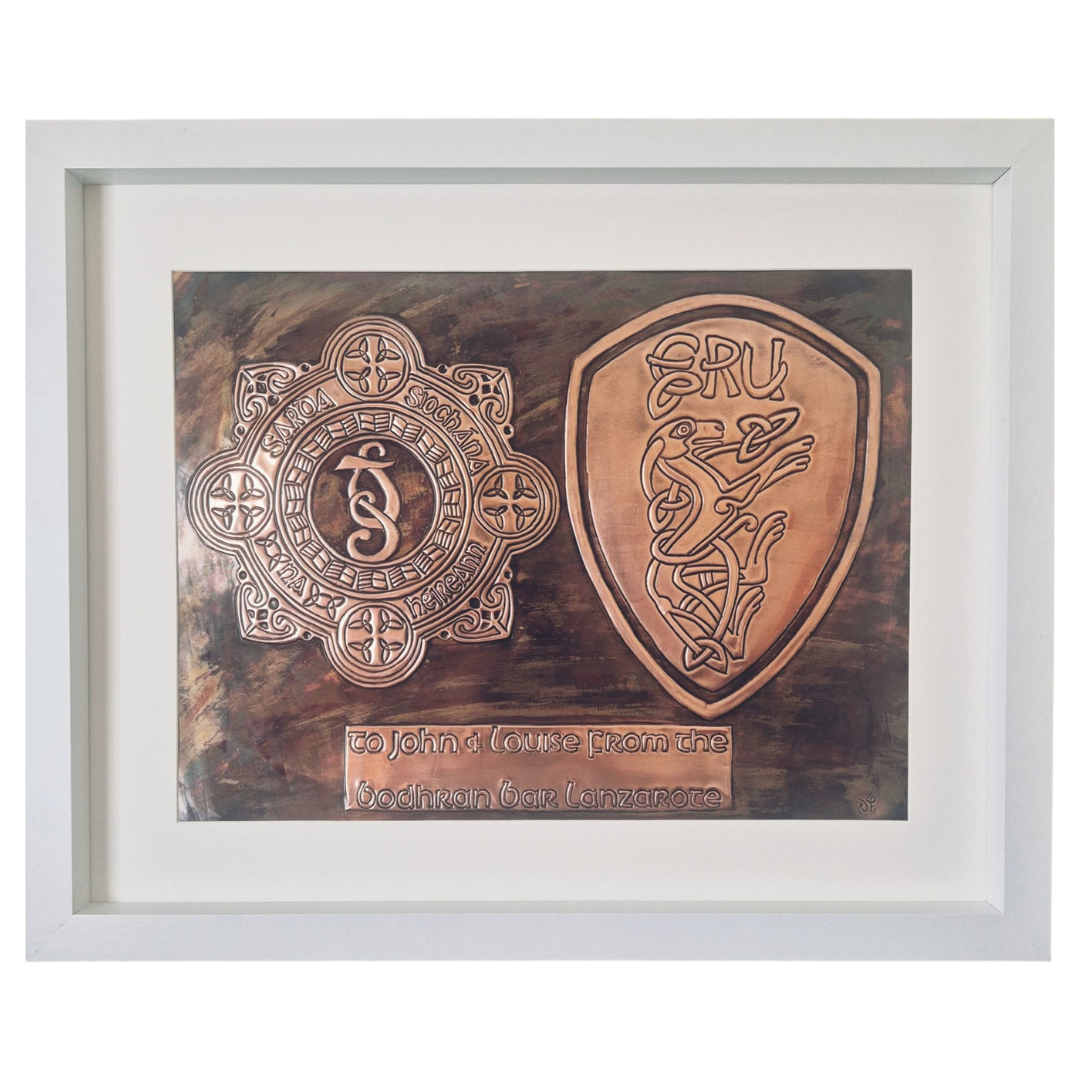 Handcrafted copper Garda retirement plaque with personalised emergency response crest, Irish-made and ships worldwide