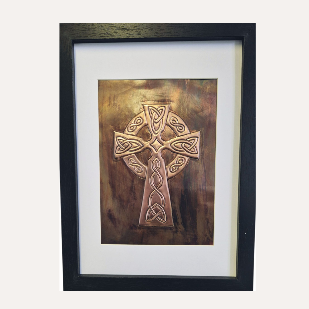 A small framed Celtic Cross sie 13" X 9.5"