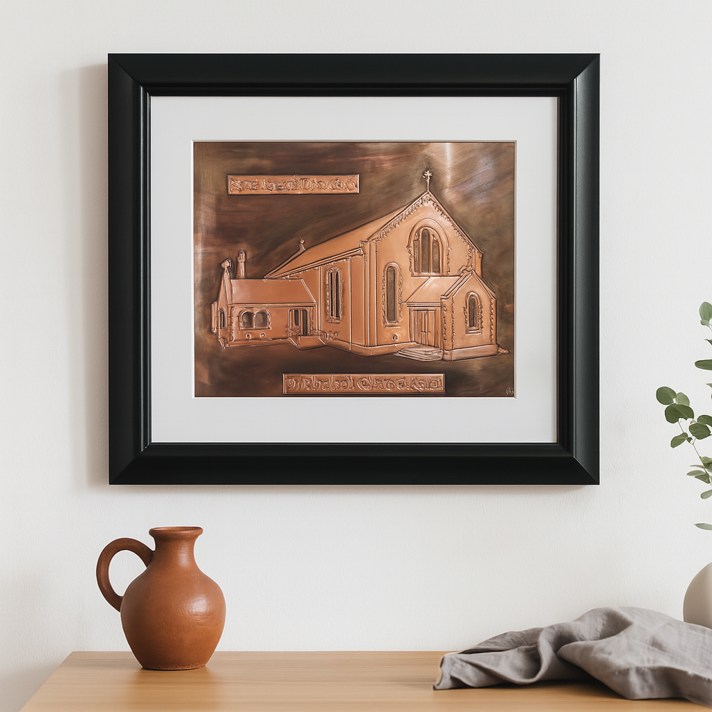 Bespoke Copper Church Portrait – Parish Priest Retirement Gift